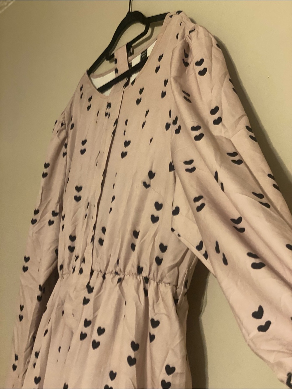 Light Pink Heart Print Long Sleeve Dress